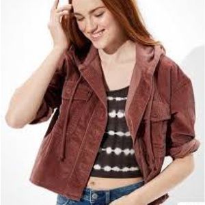 AE Cropped Corduroy Hooded Jacket Plum - size M